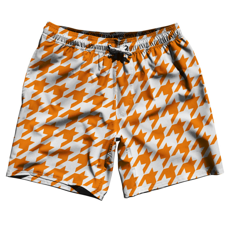 Orange Tennessee And White Houndstooth Swim Shorts 7" Made In USA
