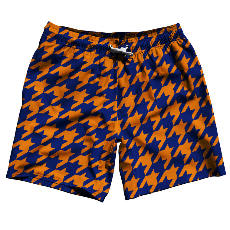 Blue Royal And Tennessee Orange Houndstooth Swim Shorts 7" Made In USA