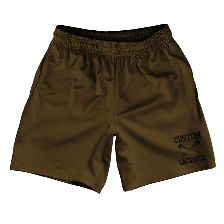Custom Lacrosse Brown Dark Black Art Athletic Running Fitness Exercise Shorts 7" Inseam Shorts Made In USA