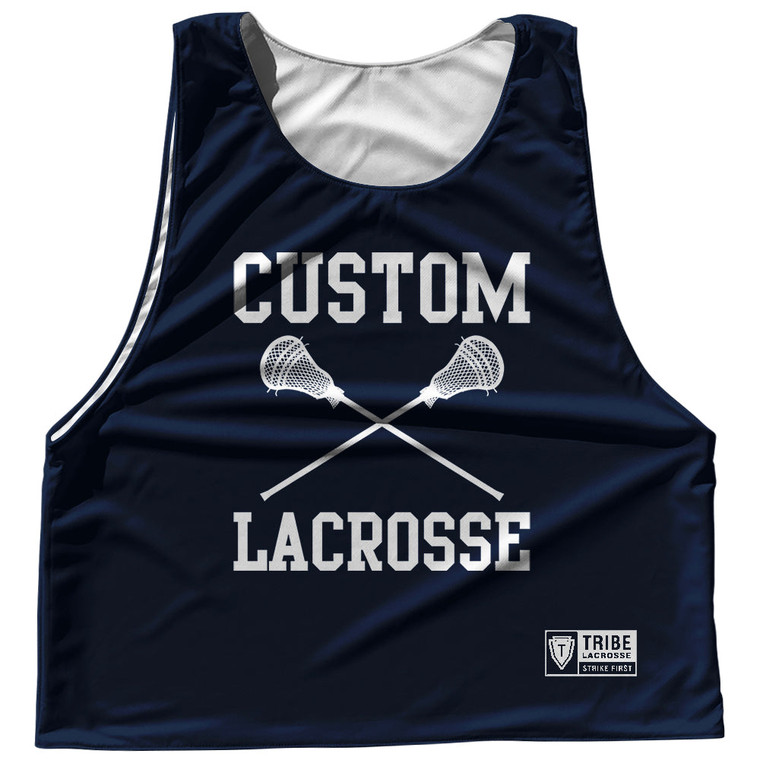 Custom Lacrosse Blue Navy and White Reversible Lacrosse Pinnie