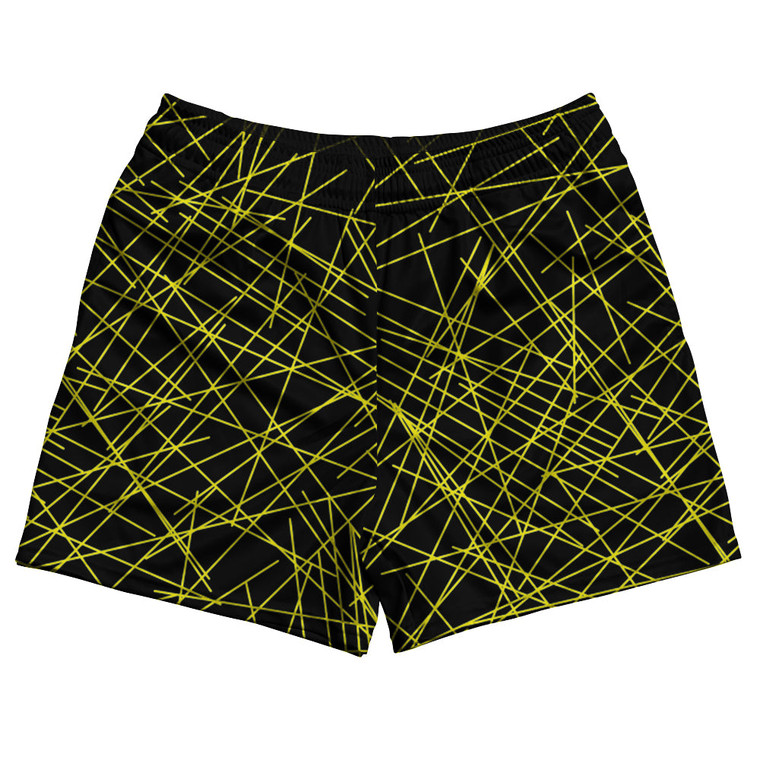 Laser Show Vertical Stripes Rugby Gym Short 5 Inch Inseam With Pockets Made In USA - Bright Yellow