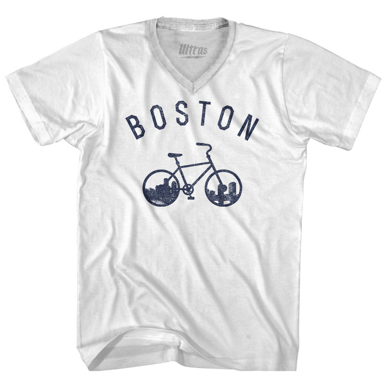 Boston Bike Adult Tri-Blend V-neck T-shirt - White