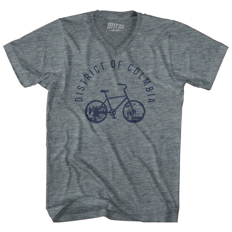 District Of Columbia Bike Adult Tri-Blend V-neck T-shirt - Athletic Grey