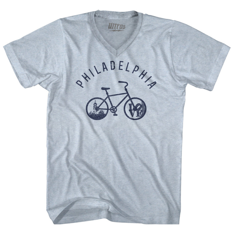 Philadelphia Bike Adult Tri-Blend V-neck T-shirt - Athletic White