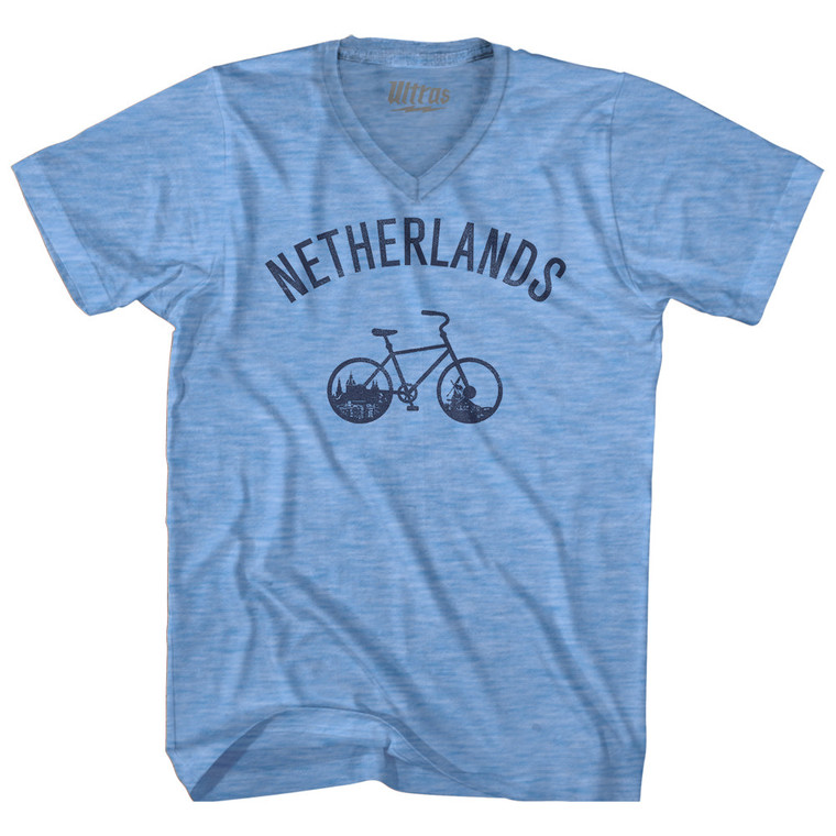 Netherlands Vintage Bikes Adult Tri-Blend V-neck T-shirt - Athletic Blue