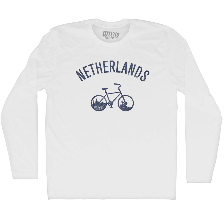 Netherlands Vintage Bikes Adult Cotton Long Sleeve T-shirt - White
