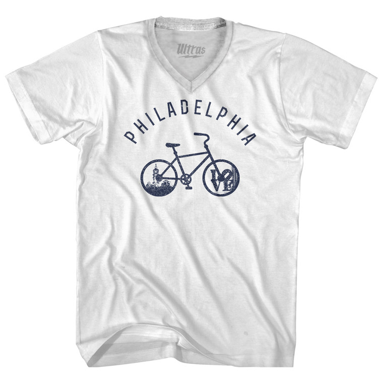 Philadelphia Bike Adult Tri-Blend V-neck T-shirt - White