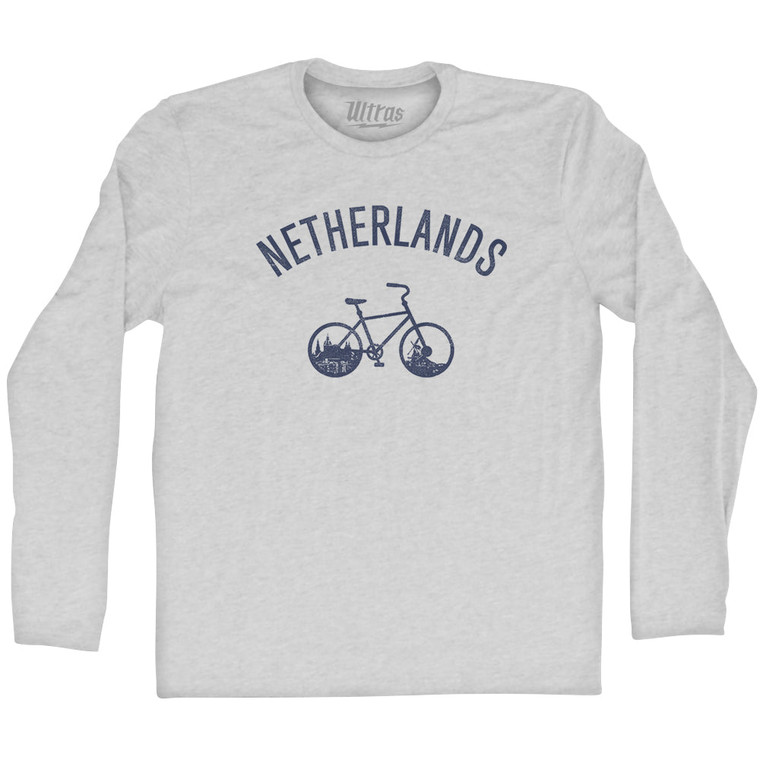 Netherlands Vintage Bikes Adult Cotton Long Sleeve T-shirt - Grey Heather