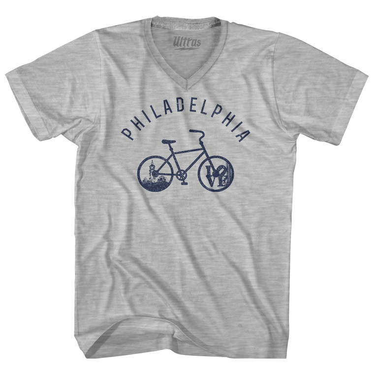 Philadelphia Bike Adult Cotton V-neck T-shirt - Grey Heather