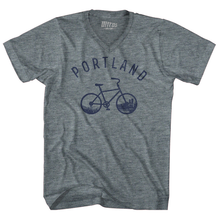 Portland Bike Adult Tri-Blend V-neck T-shirt - Athletic Grey