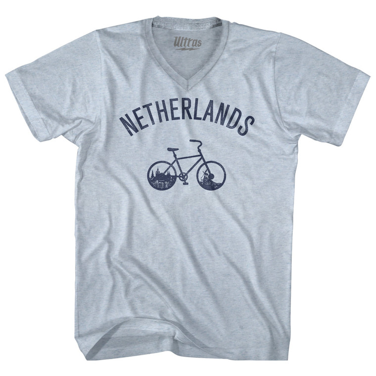 Netherlands Vintage Bikes Adult Tri-Blend V-neck T-shirt - Athletic White