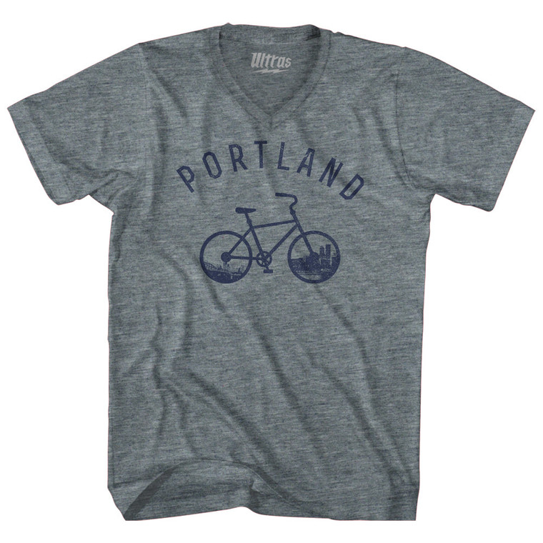 Portland Bike Tri-Blend V-neck Womens Junior Cut T-shirt - Athletic Grey