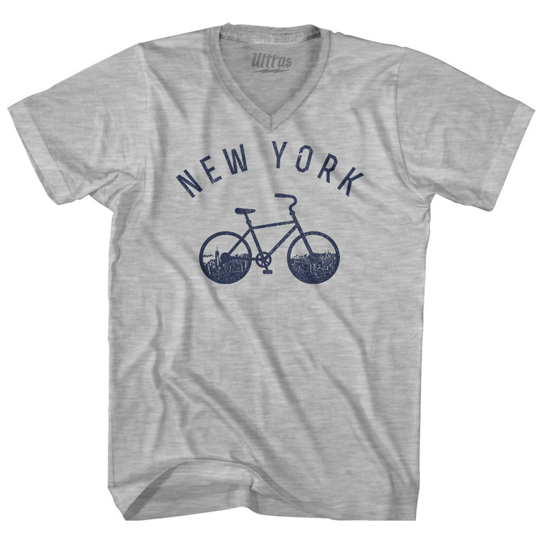 New York Bike Adult Cotton V-neck T-shirt - Grey Heather