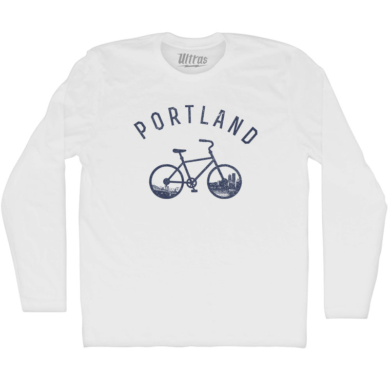 Portland Bike Adult Cotton Long Sleeve T-shirt - White