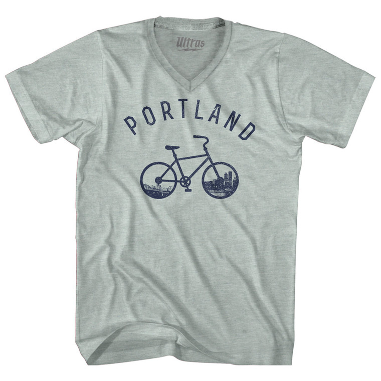 Portland Bike Adult Tri-Blend V-neck T-shirt - Athletic Cool Grey