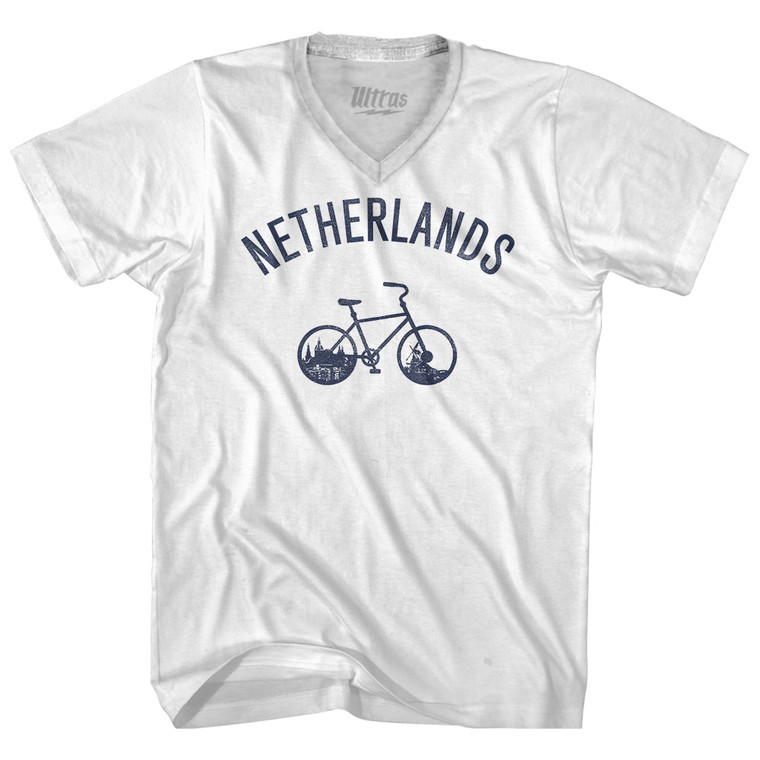 Netherlands Vintage Bikes Adult Tri-Blend V-neck T-shirt - White