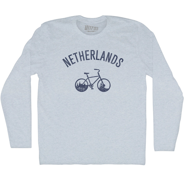 Netherlands Vintage Bikes Adult Tri-Blend Long Sleeve T-shirt - Athletic White