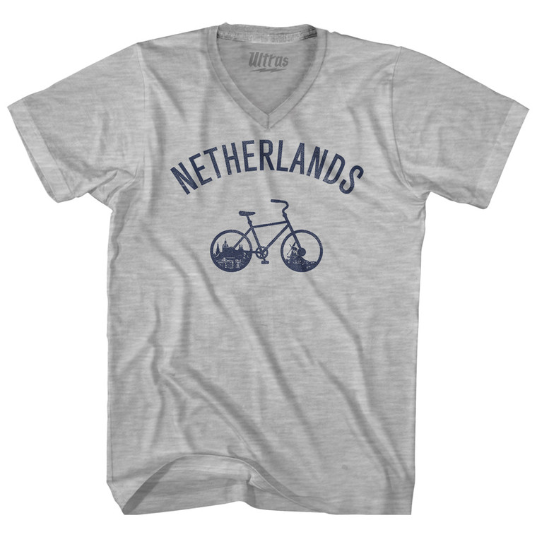 Netherlands Vintage Bikes Adult Cotton V-neck T-shirt - Grey Heather