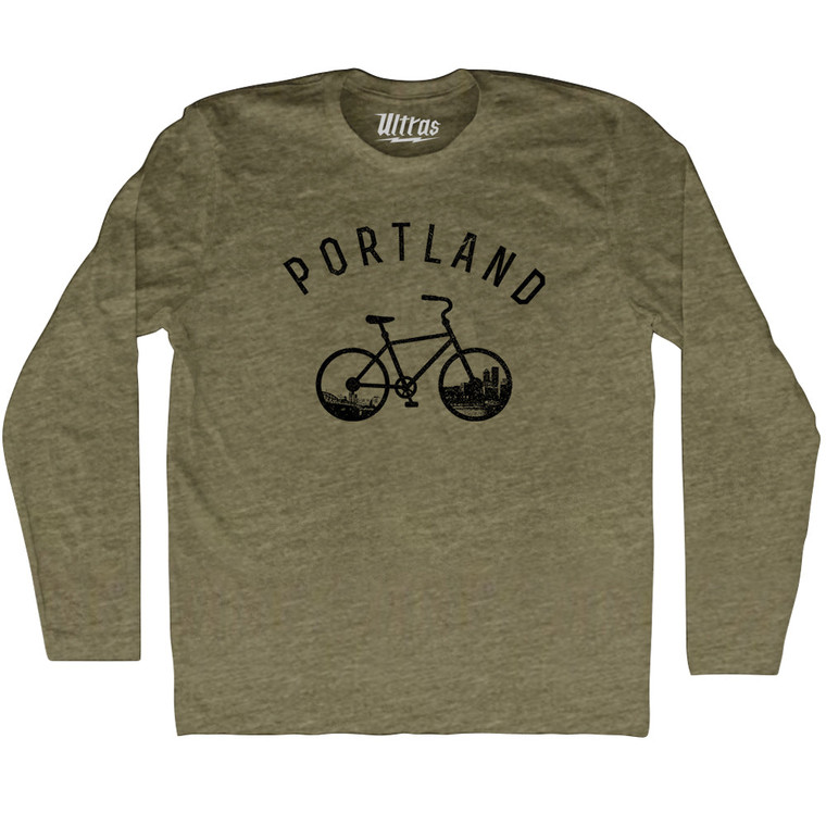 Portland Bike Adult Tri-Blend Long Sleeve T-shirt - Military Green