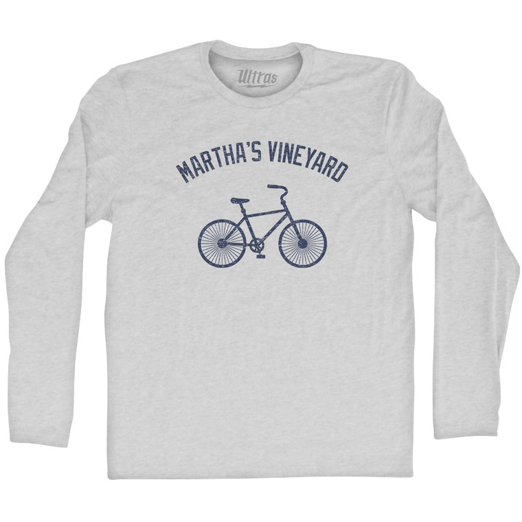 Martha's Vineyard Bike Adult Cotton Long Sleeve T-shirt - Grey Heather