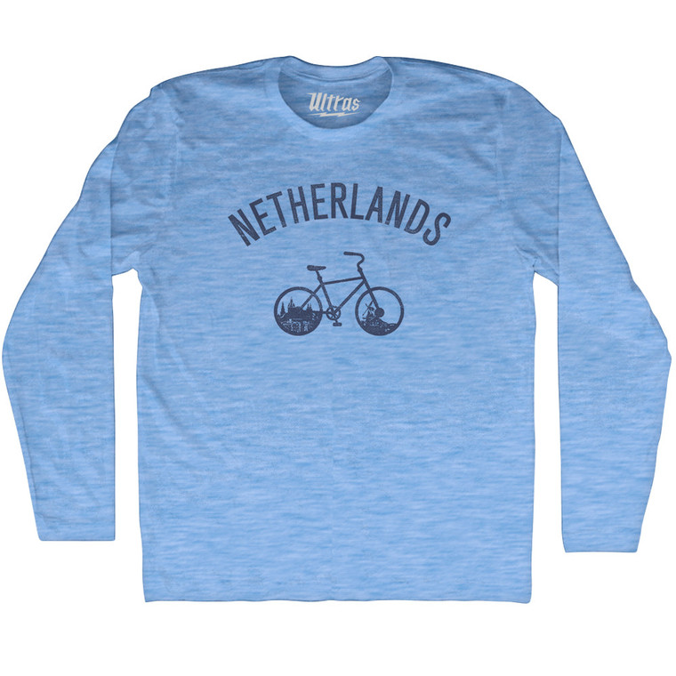 Netherlands Vintage Bikes Adult Tri-Blend Long Sleeve T-shirt - Athletic Blue