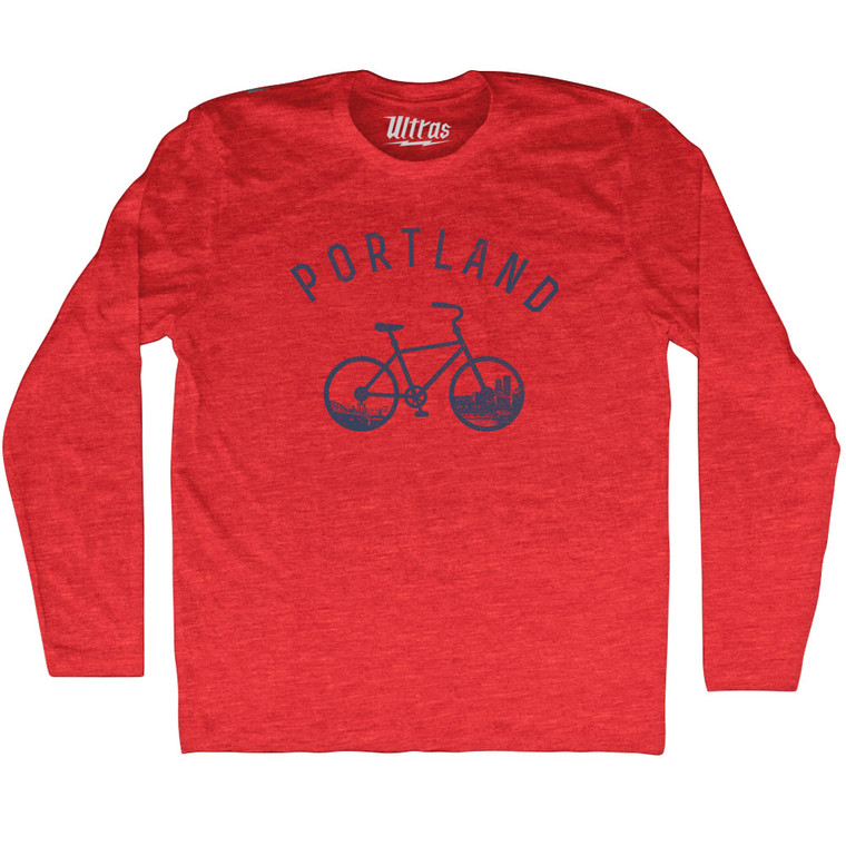 Portland Bike Adult Tri-Blend Long Sleeve T-shirt - Athletic Red