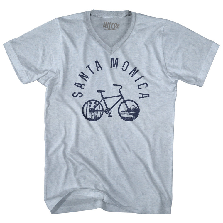 Santa Monica Bike Adult Tri-Blend V-neck T-shirt - Athletic White