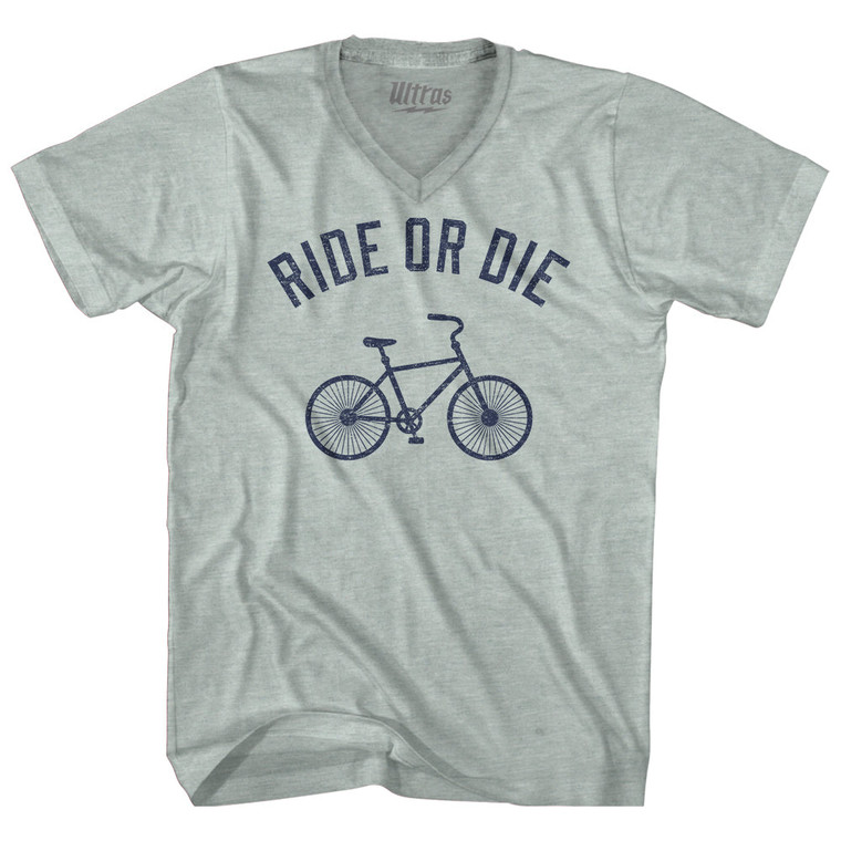 Ride Or Die Bike Adult Tri-Blend V-neck T-shirt - Athletic Cool Grey