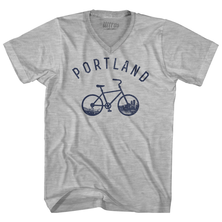 Portland Bike Adult Cotton V-neck T-shirt - Grey Heather