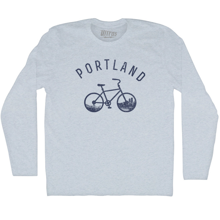 Portland Bike Adult Tri-Blend Long Sleeve T-shirt - Athletic White