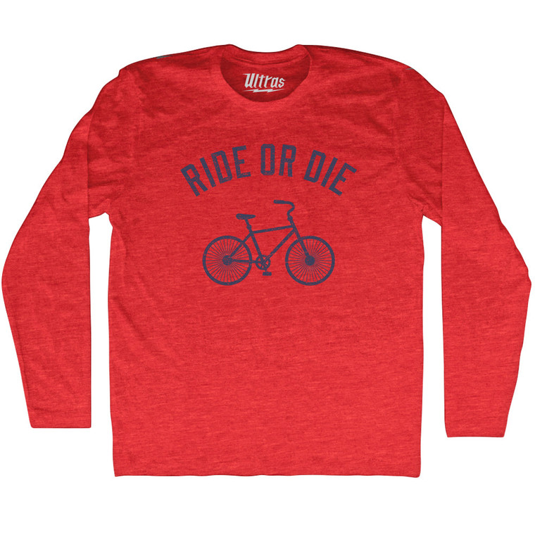 Ride Or Die Bike Adult Tri-Blend Long Sleeve T-shirt - Athletic Red