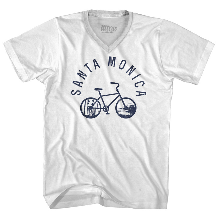 Santa Monica Bike Adult Tri-Blend V-neck T-shirt - White