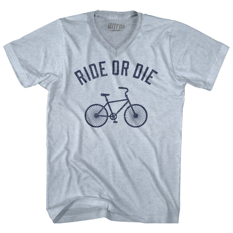 Ride Or Die Bike Adult Tri-Blend V-neck T-shirt - Athletic White