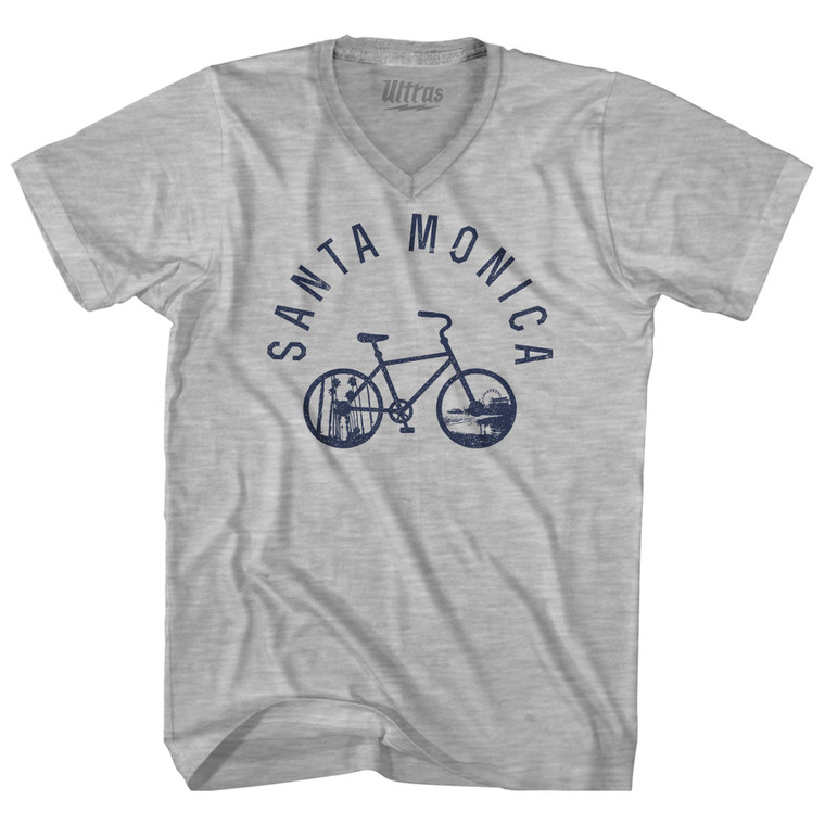 Santa Monica Bike Adult Cotton V-neck T-shirt - Grey Heather