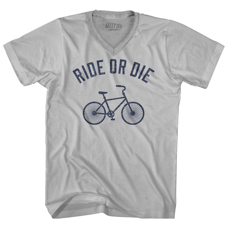 Ride Or Die Bike Adult Tri-Blend V-neck T-shirt - Cool Grey