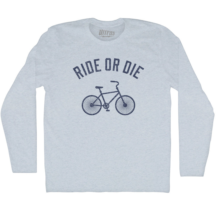 Ride Or Die Bike Adult Tri-Blend Long Sleeve T-shirt - Athletic White