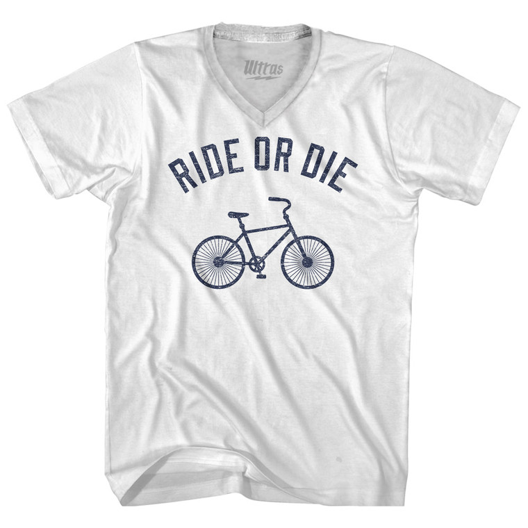 Ride Or Die Bike Adult Tri-Blend V-neck T-shirt - White