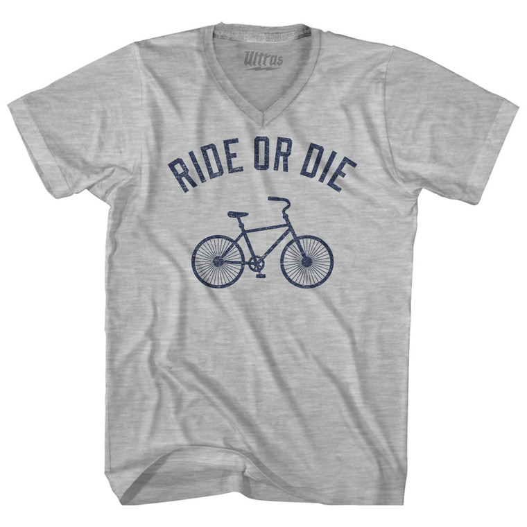 Ride Or Die Bike Adult Cotton V-neck T-shirt - Grey Heather