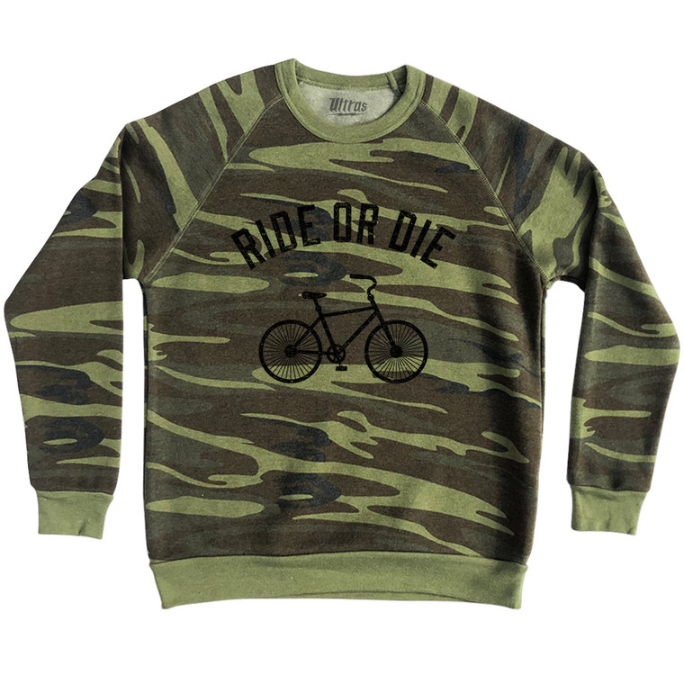 Ride Or Die Bike Adult Tri-Blend Sweatshirt - Camo