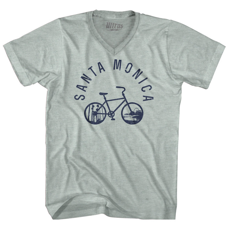 Santa Monica Bike Adult Tri-Blend V-neck T-shirt - Athletic Cool Grey