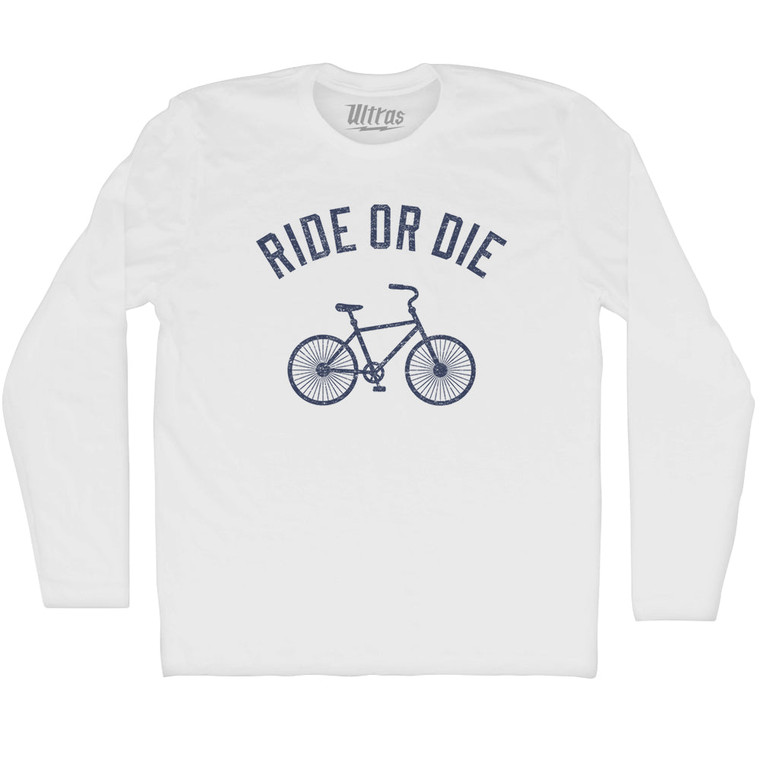 Ride Or Die Bike Adult Cotton Long Sleeve T-shirt - White
