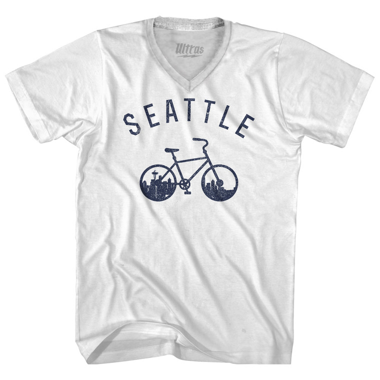 Seattle Bike Adult Tri-Blend V-neck T-shirt - White