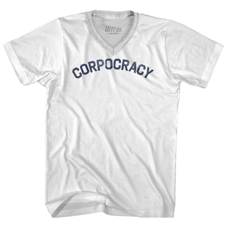 Corpocracy Adult Tri-Blend V-neck T-shirt - White