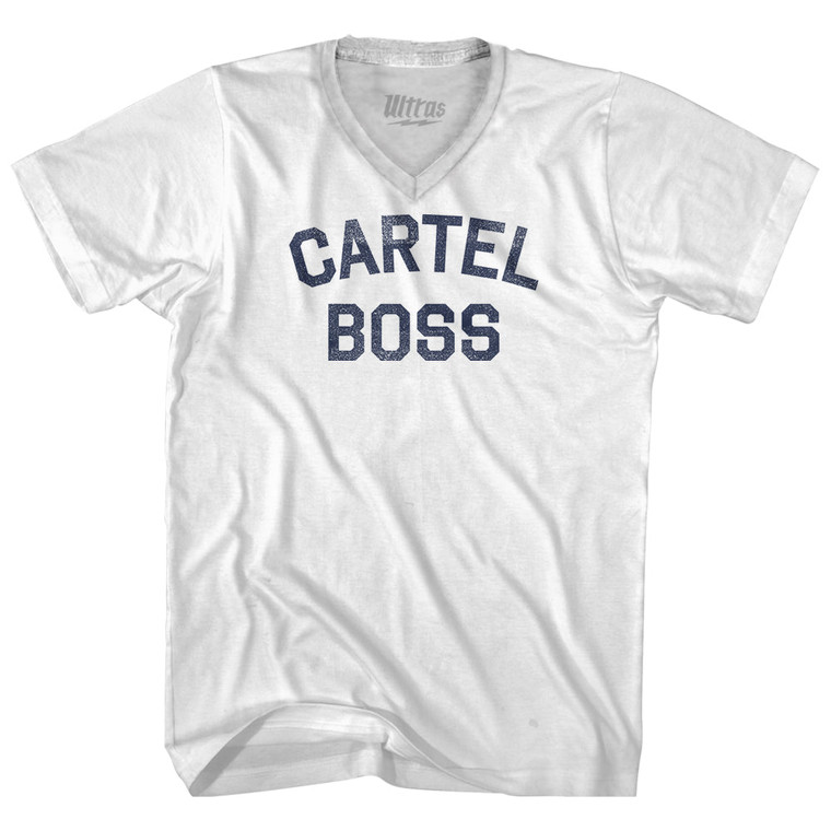 Cartel Boss Adult Tri-Blend V-neck T-shirt - White