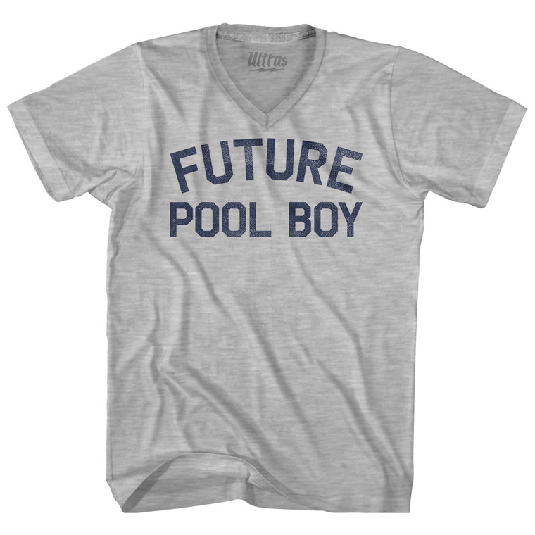 Future Pool Boy Adult Cotton V-neck T-shirt - Grey Heather