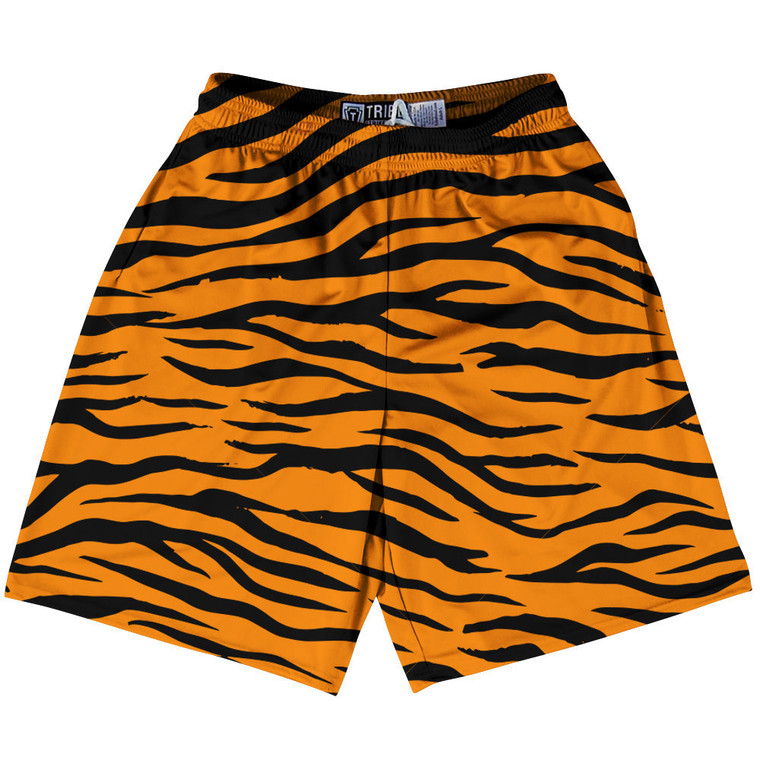 New Tiger Patten Lacrosse Shorts Made In USA - Orange Black
