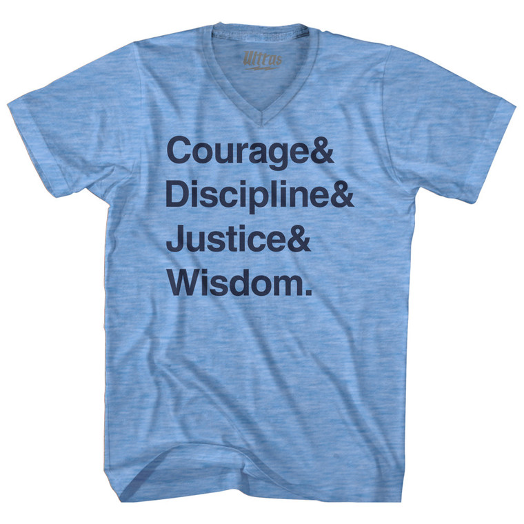 Four Virtues of Stoicism Adult Tri-Blend V-neck T-shirt - Athletic Blue