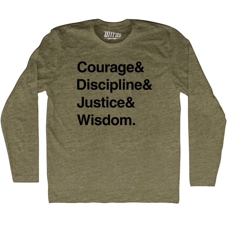 Four Virtues of Stoicism Adult Tri-Blend Long Sleeve T-shirt - Military Green