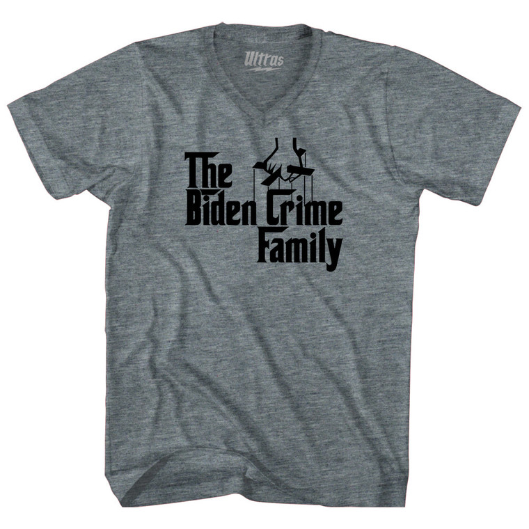 The Godfather Inspired The Biden Crime Family Adult Tri-Blend V-neck T-shirt - Athletic Grey