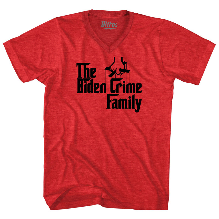 The Godfather Inspired The Biden Crime Family Adult Tri-Blend V-neck T-shirt - Athletic Red
